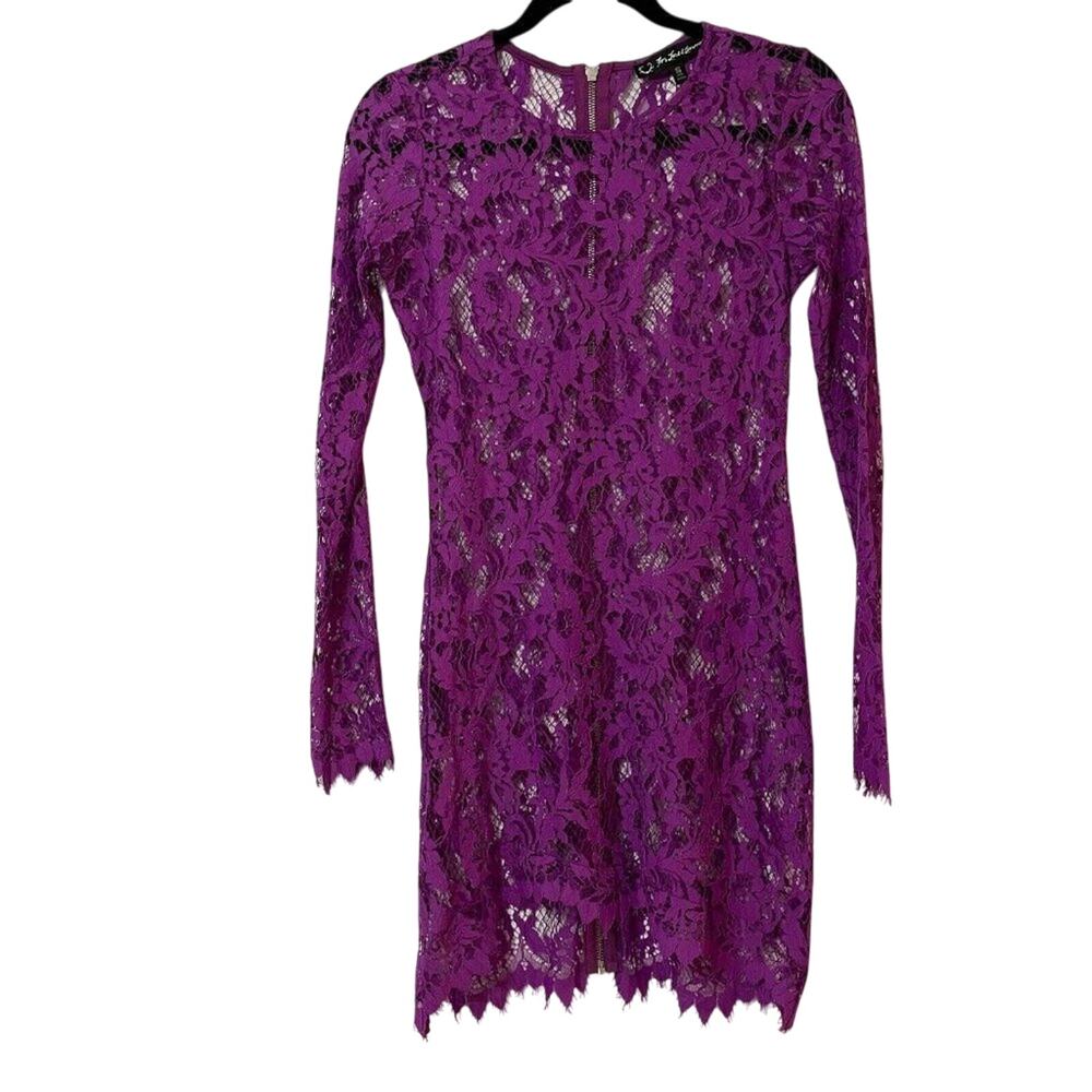 For Love & Lemons Fuchsia Purple Lace Dress Womens S Sheer Bodycon Long Sleeve